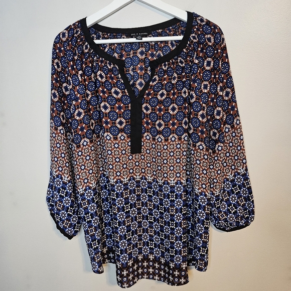 Zac & Rachel Tops - Zac & Rachel Women's Patterned Top Blue Brown Boho Lightweight Tunic Blouse